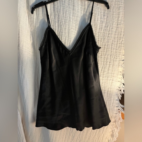 Frame Denim Satin Lounge Cami in Black L. Sheen bodice with wispy edges - Picture 5 of 7